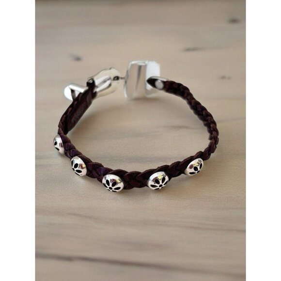 Brighton Jewelry - Brighton Daisy Bandit Bracelet- brown braided leather- silver round charms